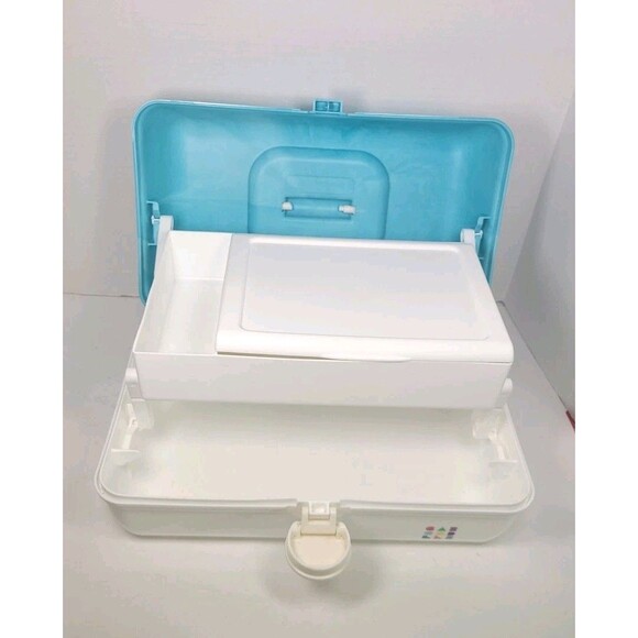 Caboodles On The Go Large Makeup Case Organizer Model 5626 Blue & White EUC - Picture 2 of 9